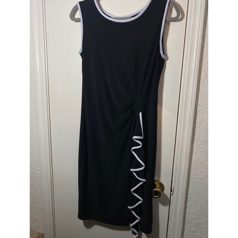 Joseph Ribkoff Black Contrast White‎ Trim Ruched Ruffle Sheath Dress Size 12
